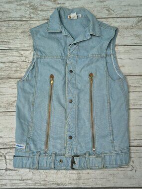 Vintage Rainbow 90's Light Wash Denim Biker Jacket Size Small